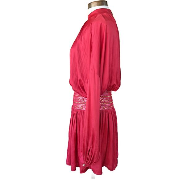 Ramy Brook Red Stella Drop-Waist Shiny Corset Red Mini Dress Size 6 - Picture 5 of 12